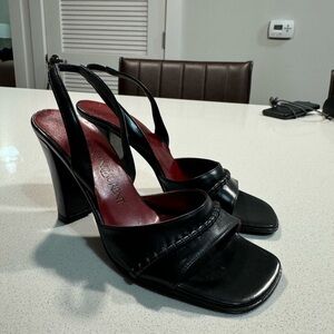 1970s Vintage Yves Saint Laurent YSL Black Slingback Sandal Heels